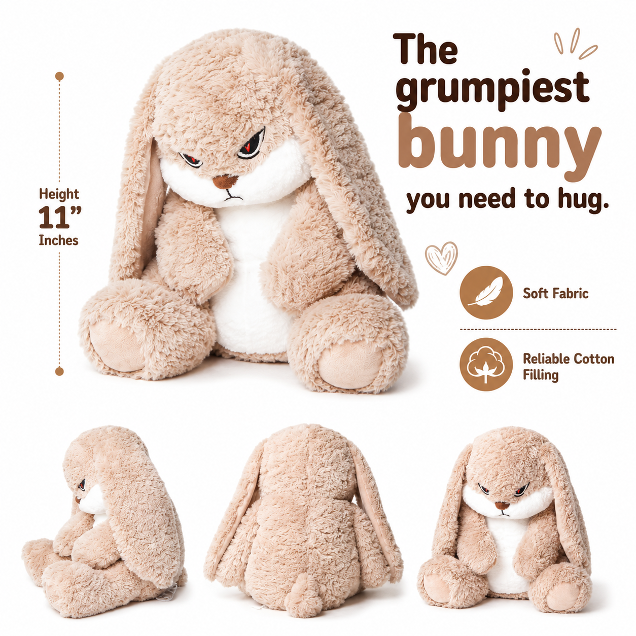 Adorable Grumpy Bunny Plush